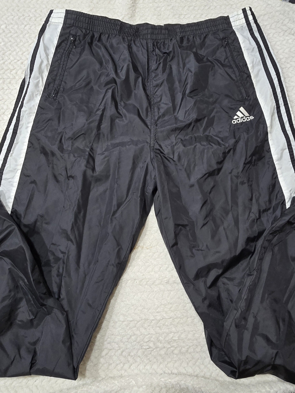 Vintage Adidas Track Pants Men’s Size XL Black Tear Away Snap Leg 90s Nylon